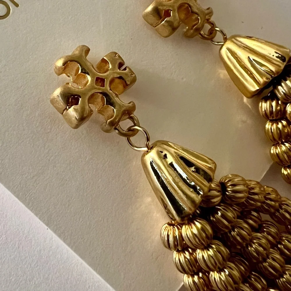 Tory Burch Gold Beaded Tassel Earrings